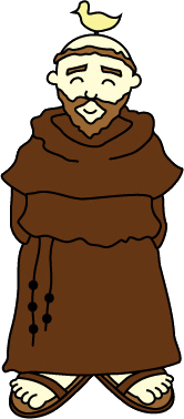 Ilustração de São Francisco de Assis com hábito castanho e uma ave
